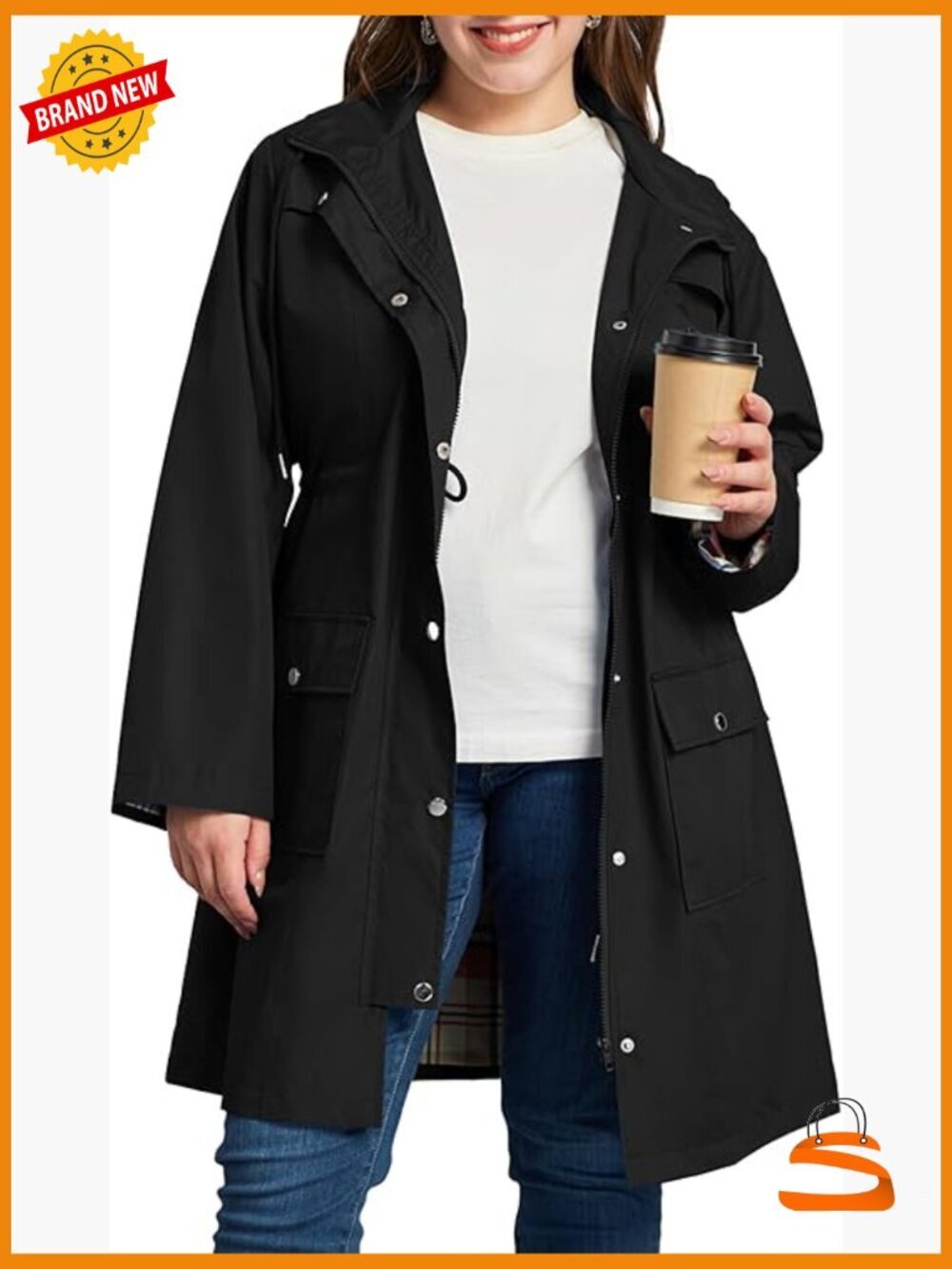 Plus Size Hooded Raincoat Waterproof Windbreaker Trench Jacket